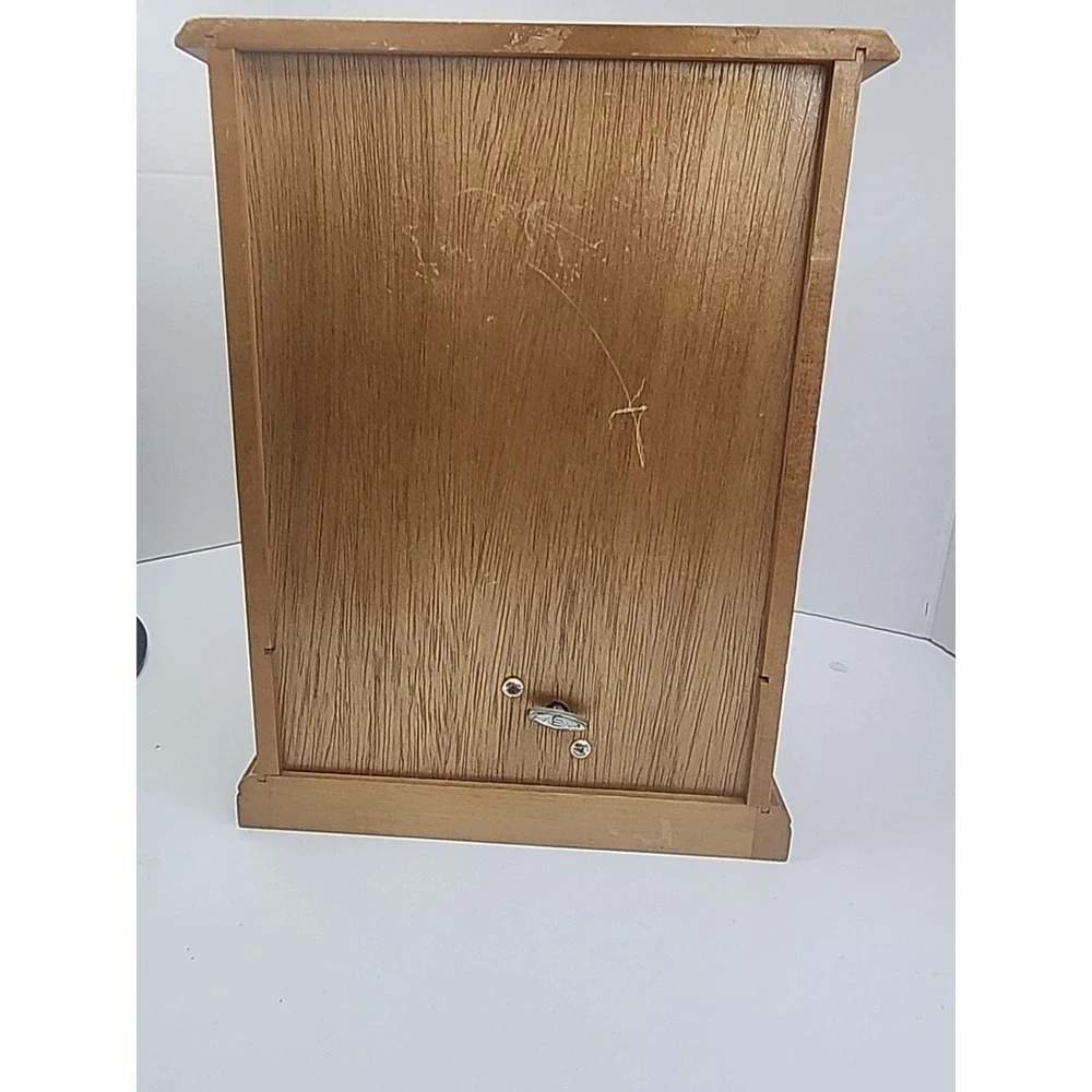 Vintage Wooden Musical Jewelry Box Armoire Heart Drawers Etched Glass